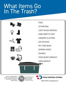 List of items of what can go in the trash