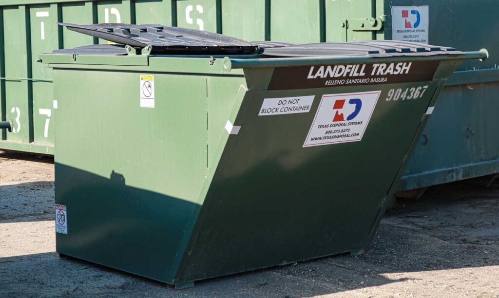 TDS green read load dumpster with lock bar